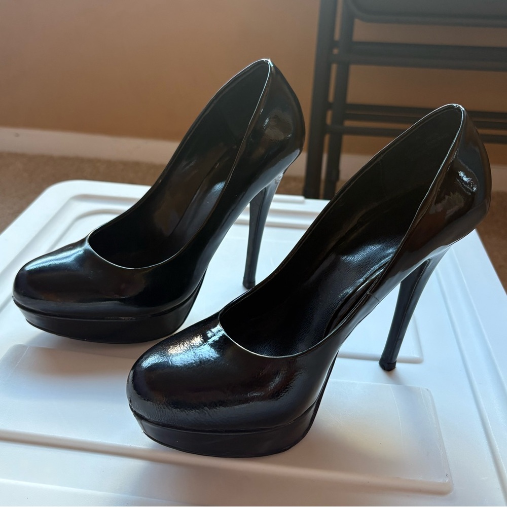 Patent Leather Black Platform Stiletto Heel Pumps